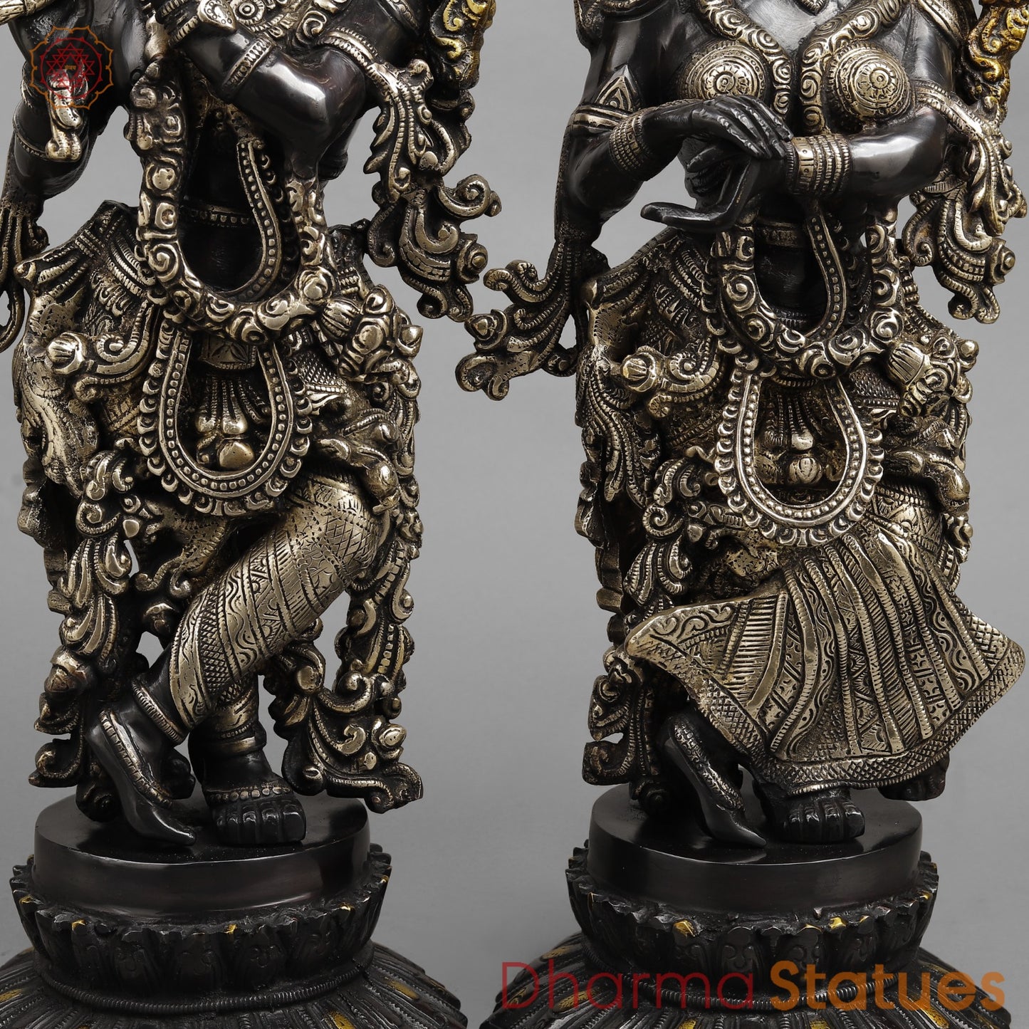 Brass Radha krishna On blooming Lotus, Royal Black finish 22.5”