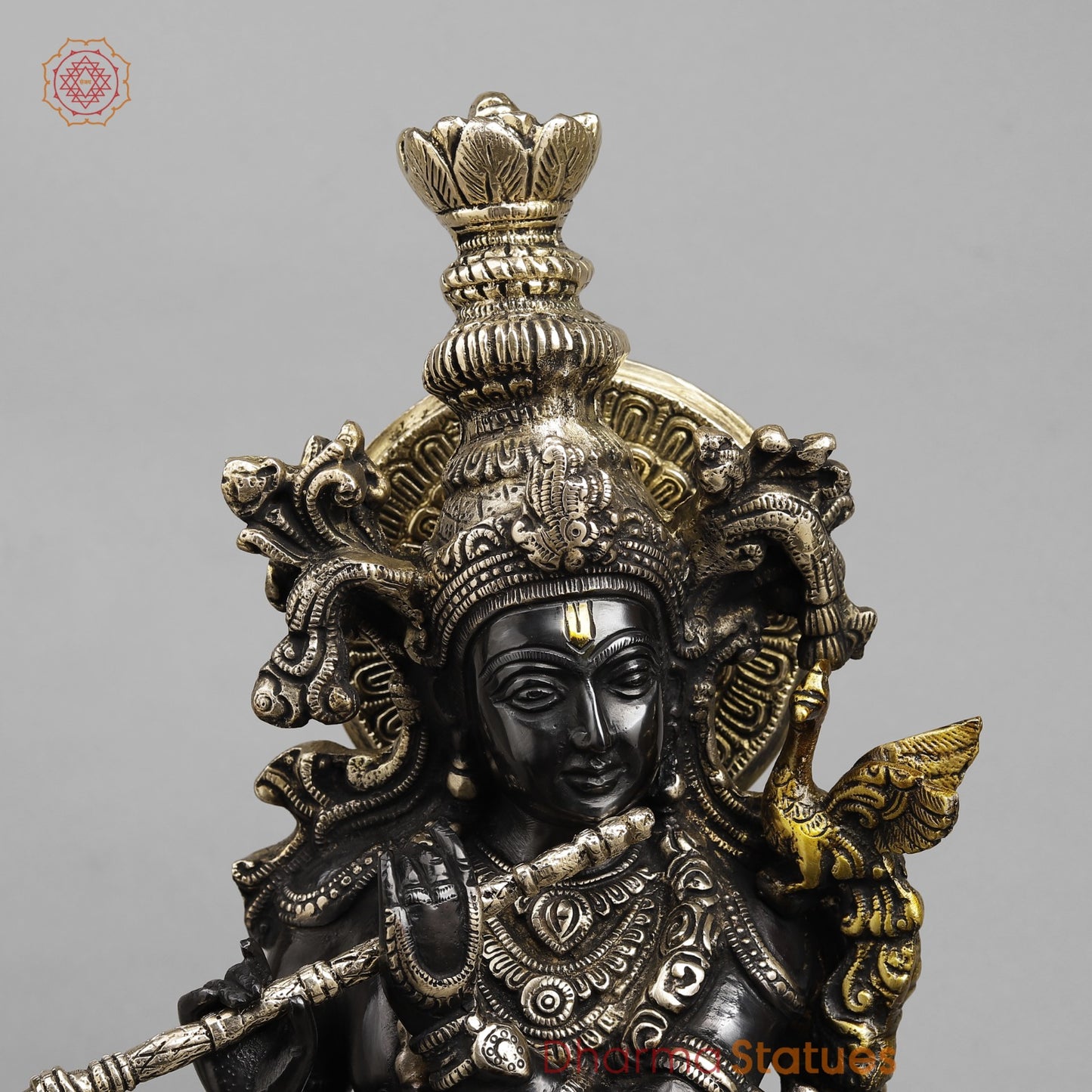 Brass Krishna Standing On Blooming lotus Pedestal 22.5”