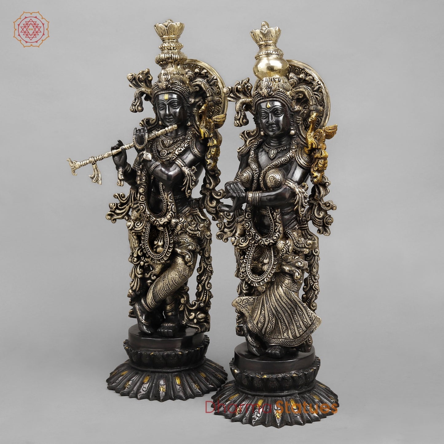 Brass Radha krishna On blooming Lotus, Royal Black finish 22.5”