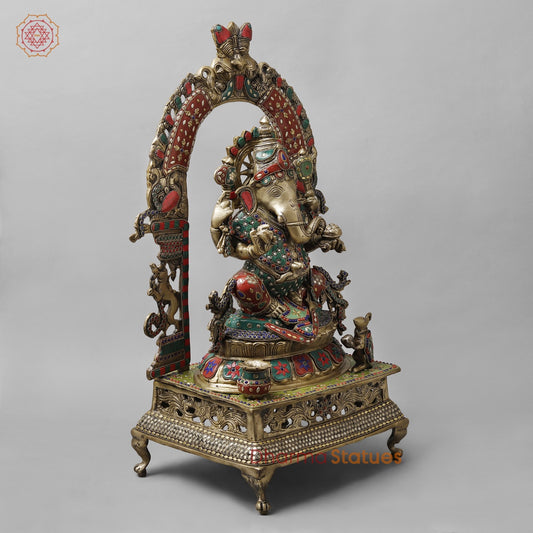 Brass Lord Ganesha on Royal Throne Stone Studded 26.5”