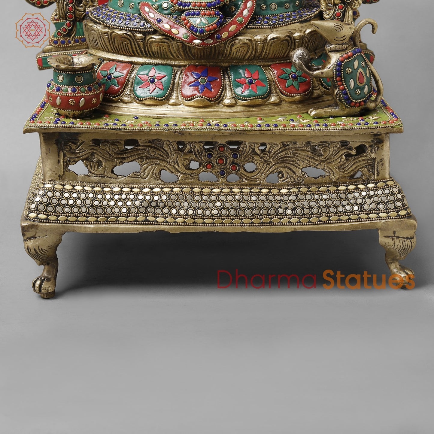 Brass Lord Ganesha on Royal Throne Stone Studded 26.5”
