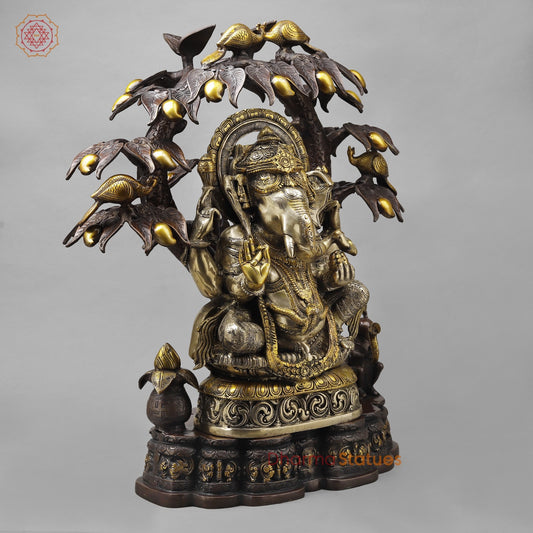 Brass Ganesh Seated Under Tree , Royal Brown & Smooth Finish 29”