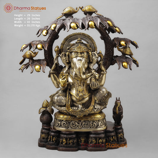 Brass Ganesh Seated Under Tree , Royal Brown & Smooth Finish 29”