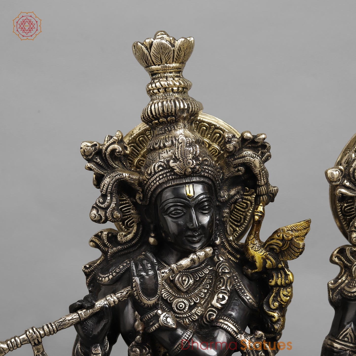 Brass Radha krishna On blooming Lotus, Royal Black finish 22.5”
