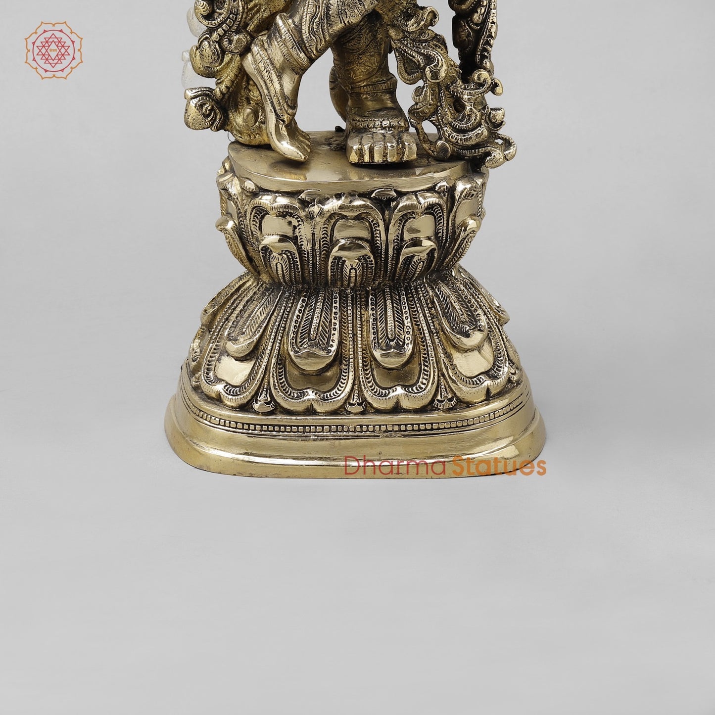 Majestic Brass Lord Krishna Standing on Lotus, smooth finish 30”