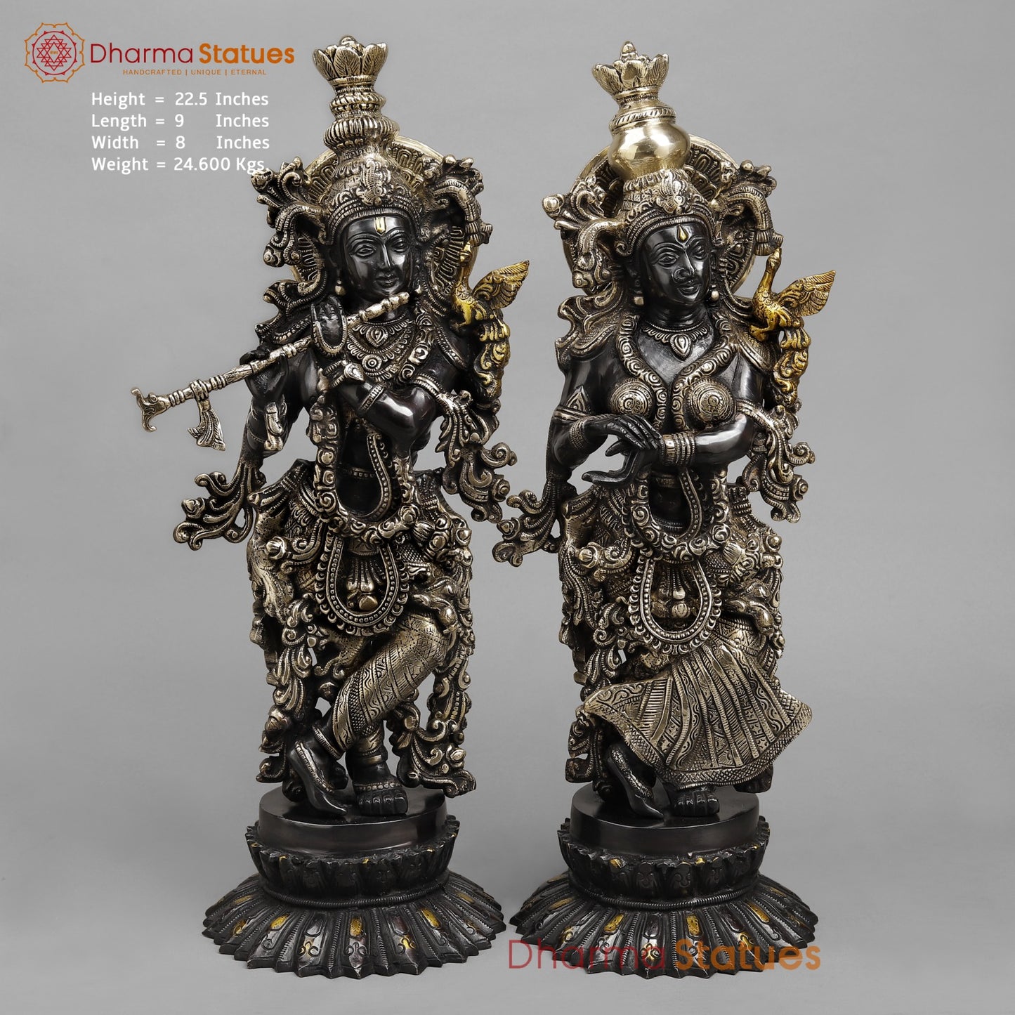 Brass Radha krishna On blooming Lotus, Royal Black finish 22.5”