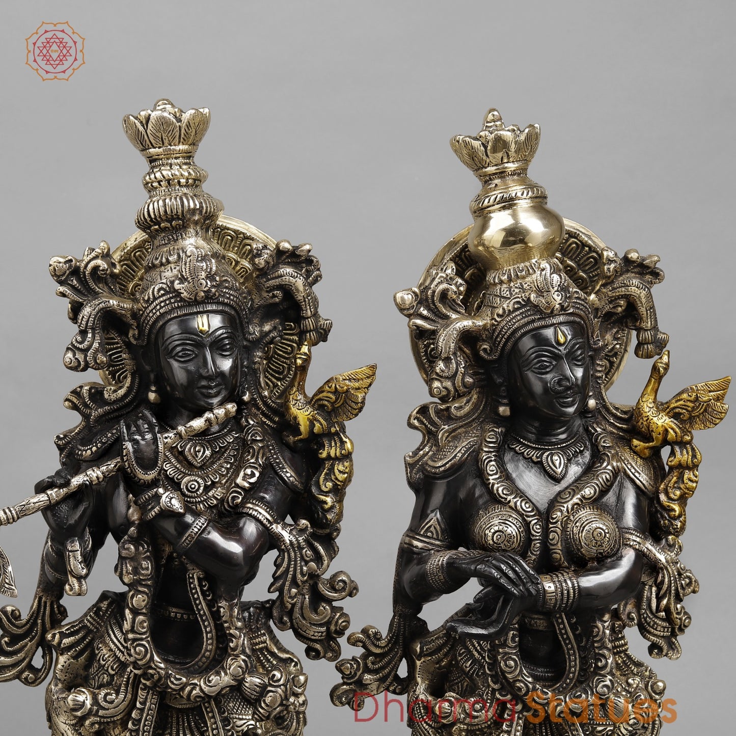 Brass Radha krishna On blooming Lotus, Royal Black finish 22.5”