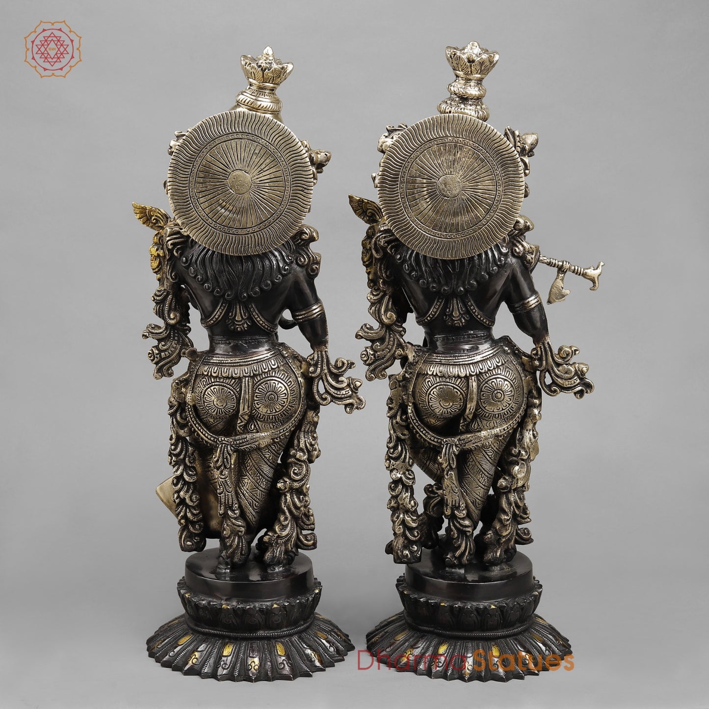 Brass Radha krishna On blooming Lotus, Royal Black finish 22.5”