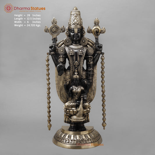 Brass Tirupati Balaji With lakshmi seated, Deep Black finish 28”