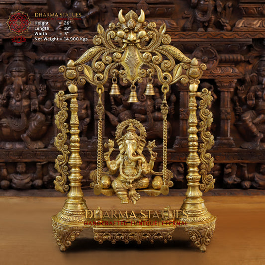 Brass Ganesh Jhula, Blessing Posture , Golden finish 26"