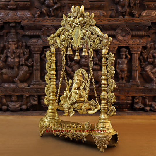 Brass Ganesh Jhula, Blessing Posture , Golden finish 26"
