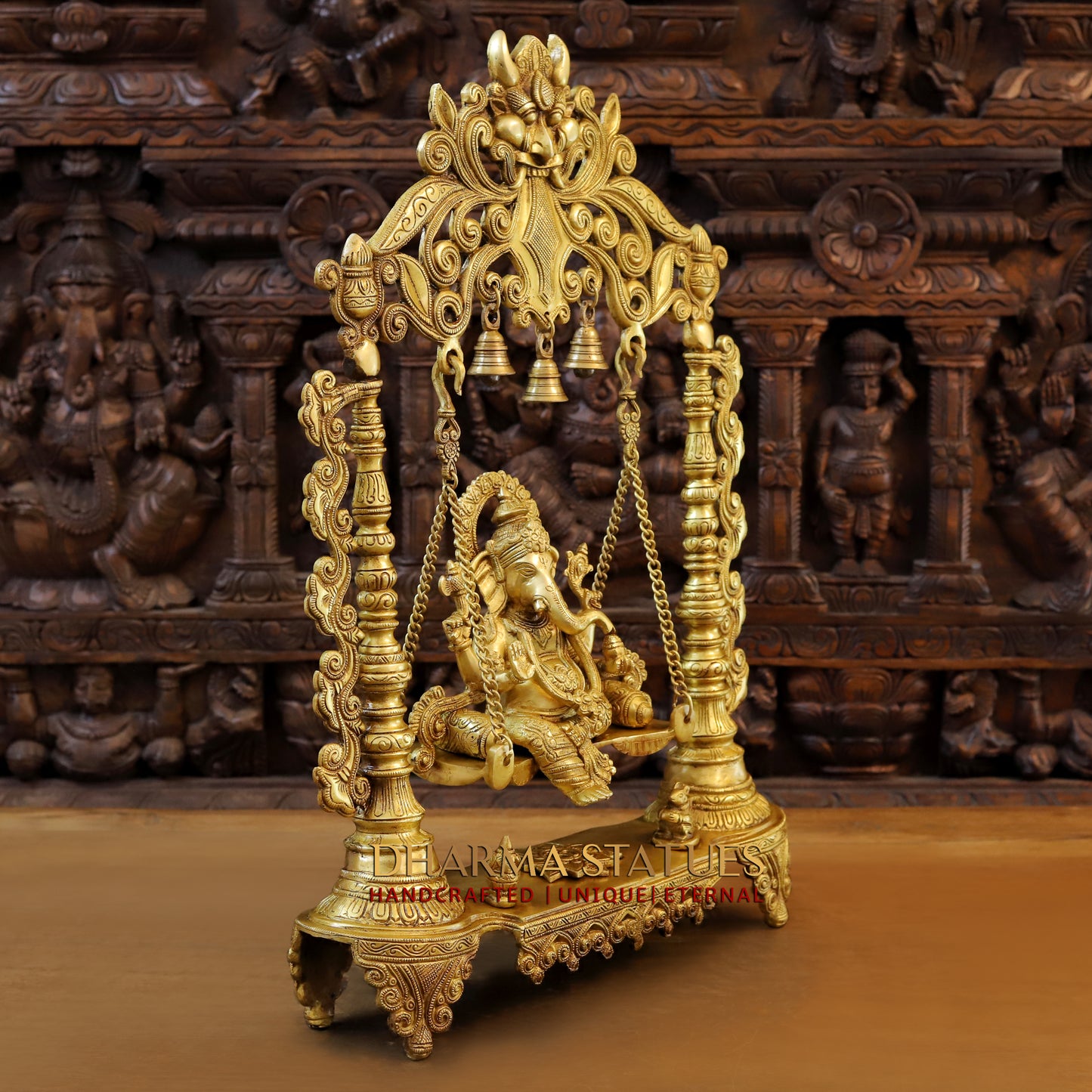 Brass Ganesh Jhula, Blessing Posture , Golden finish 26"