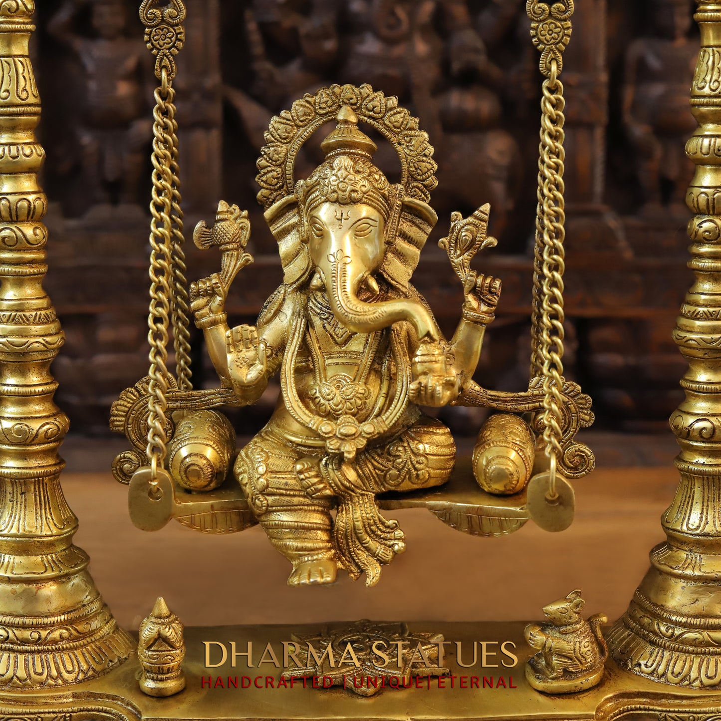 Brass Ganesh Jhula, Blessing Posture , Golden finish 26"