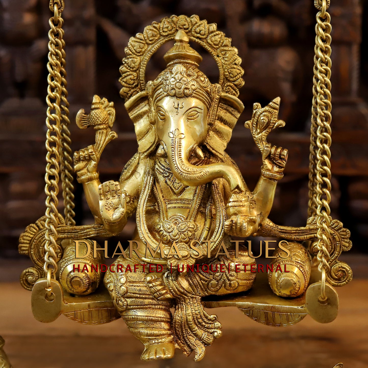 Brass Ganesh Jhula, Blessing Posture , Golden finish 26"
