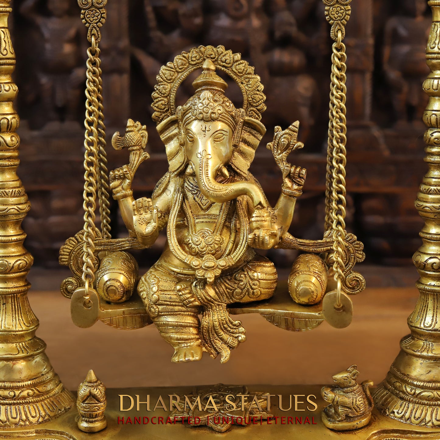 Brass Ganesh Jhula, Blessing Posture , Golden finish 26"