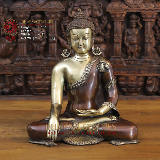 Brass Buddha in Varada Mudra, Copper and Gold Finish, 18"