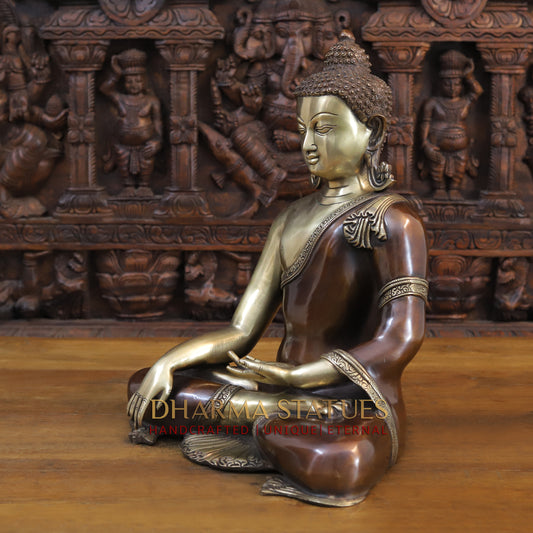 Brass Buddha in Varada Mudra, Copper and Gold Finish, 18"