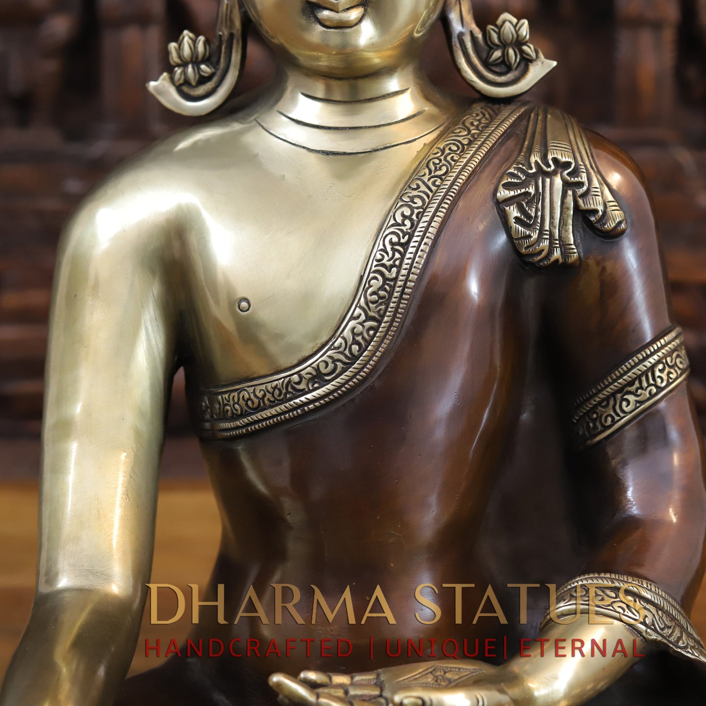 Brass Buddha in Varada Mudra, Copper and Gold Finish, 18"