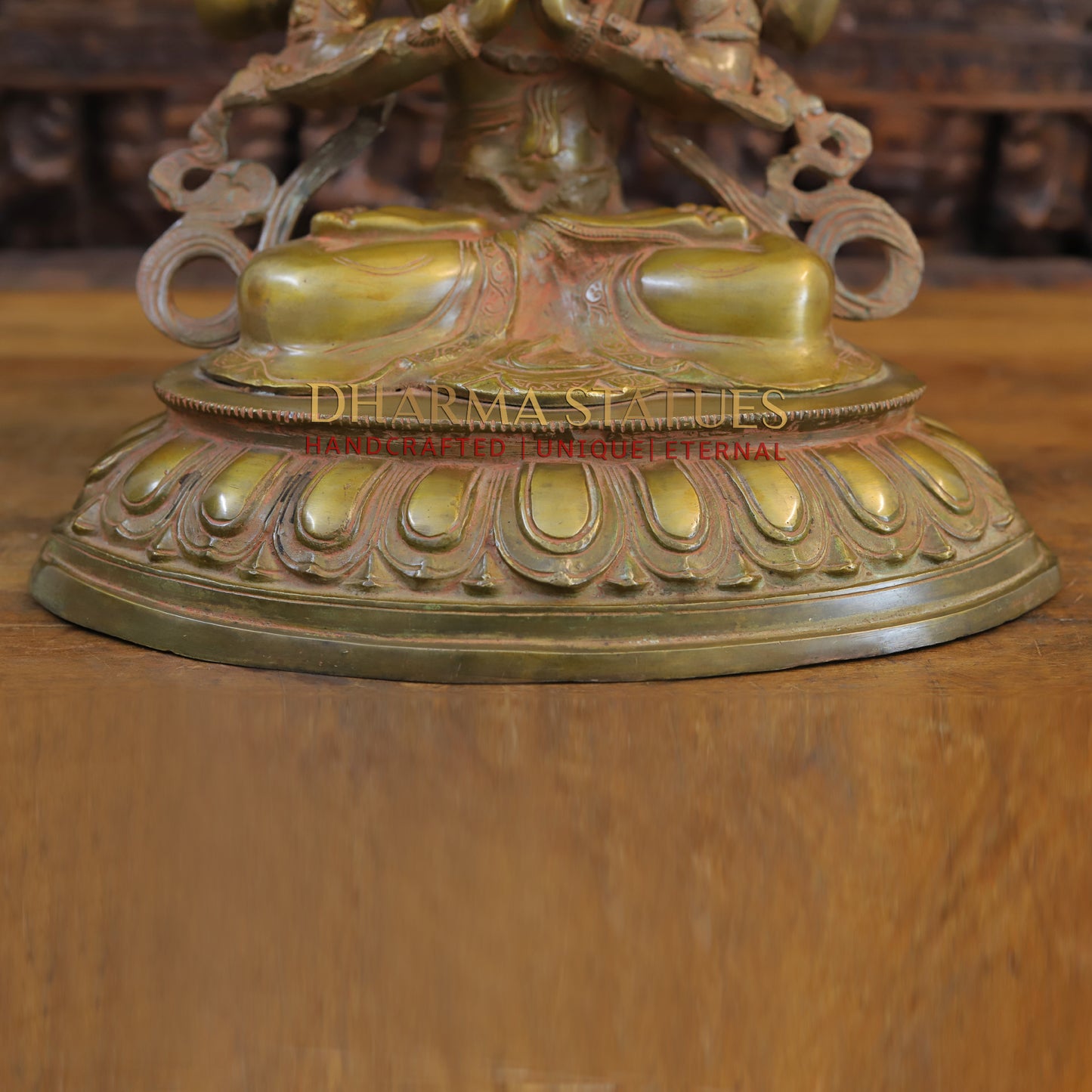 Brass Meditation Tara Statue, Patina and Brick Color Finish, 18"