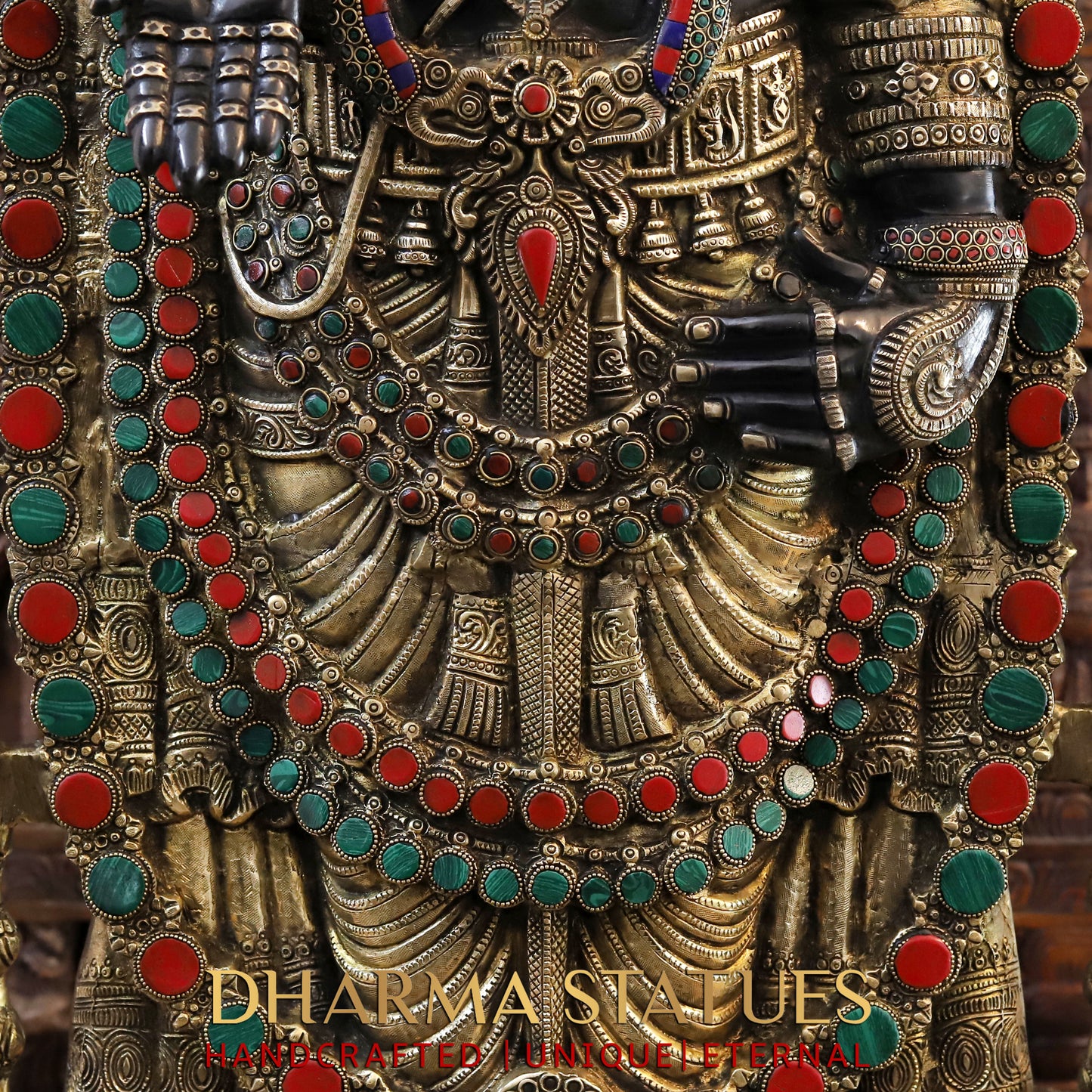 Brass Tirupati Balaji, Stonework with Black Patina & Golden Finish, 47"