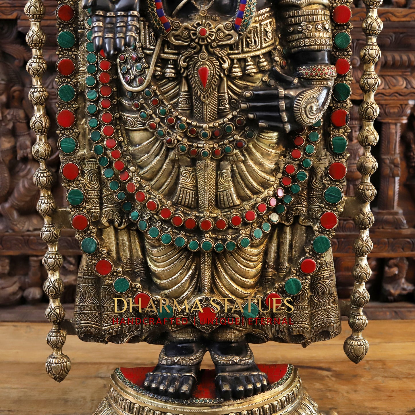 Brass Tirupati Balaji, Stonework with Black Patina & Golden Finish, 47"