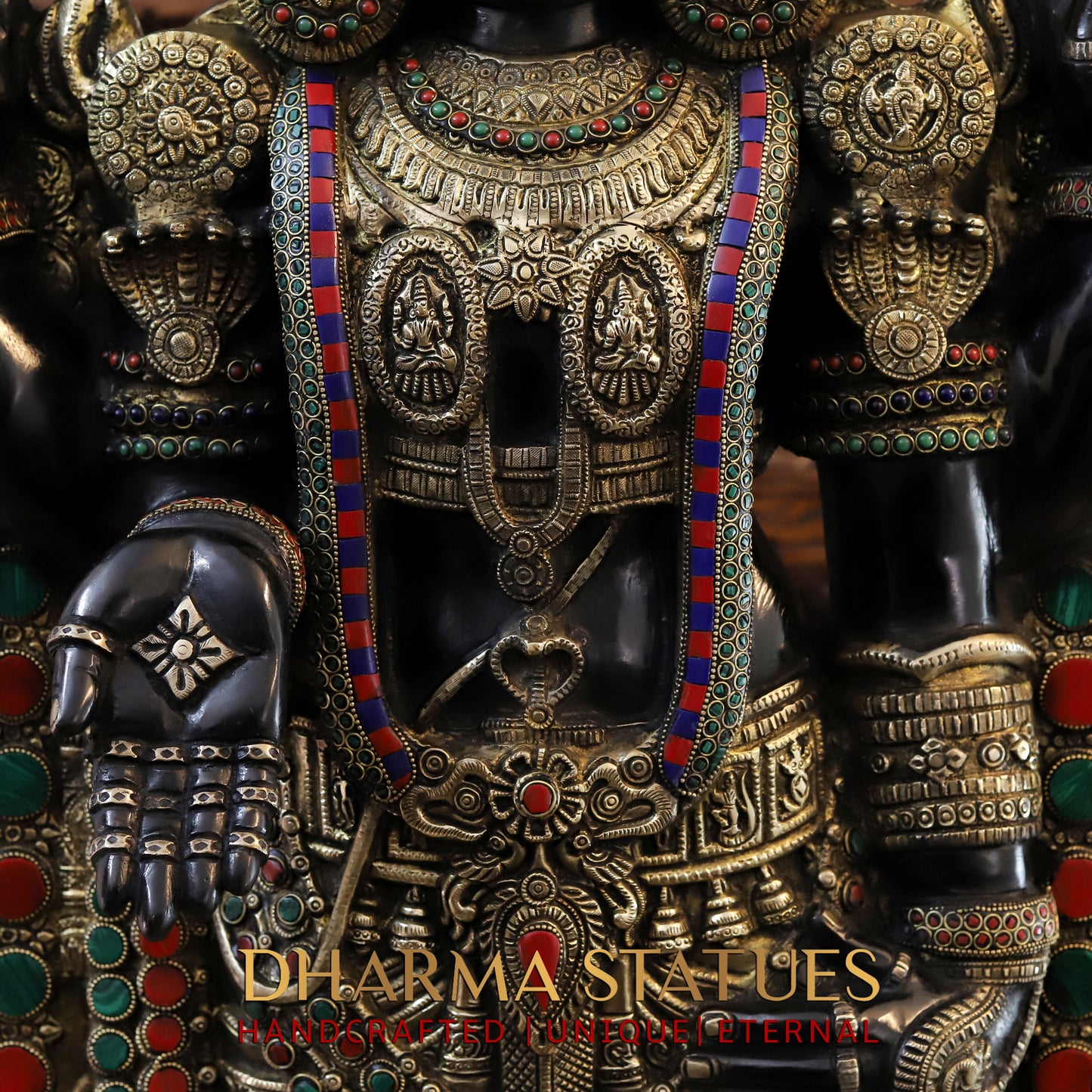 Brass Tirupati Balaji, Stonework with Black Patina & Golden Finish, 47"