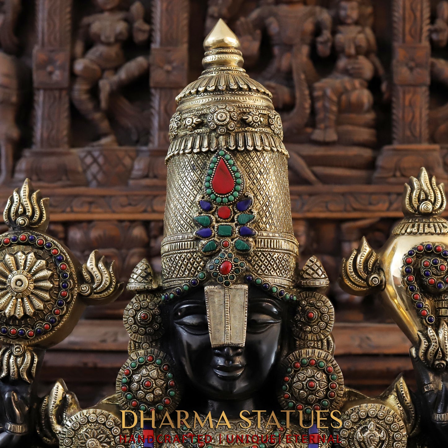 Brass Tirupati Balaji, Stonework with Black Patina & Golden Finish, 47"