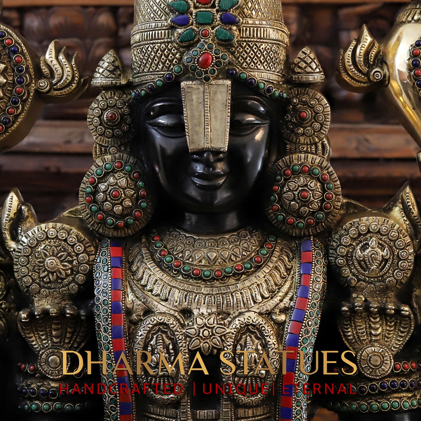 Brass Tirupati Balaji, Stonework with Black Patina & Golden Finish, 47"