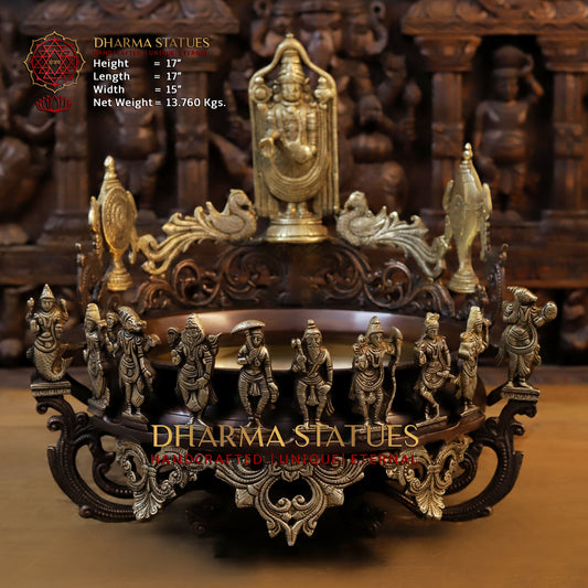 Brass Urli with Tirupati balaji with vishnu dashavtars, Copper & Golden Finish, 17"