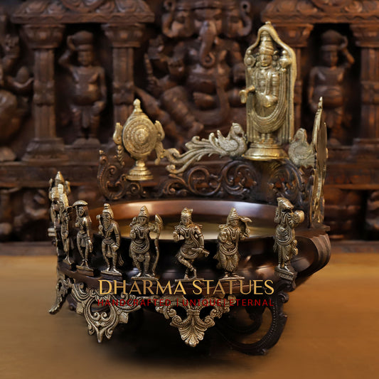 Brass Urli with Tirupati balaji with vishnu dashavtars, Copper & Golden Finish, 17"