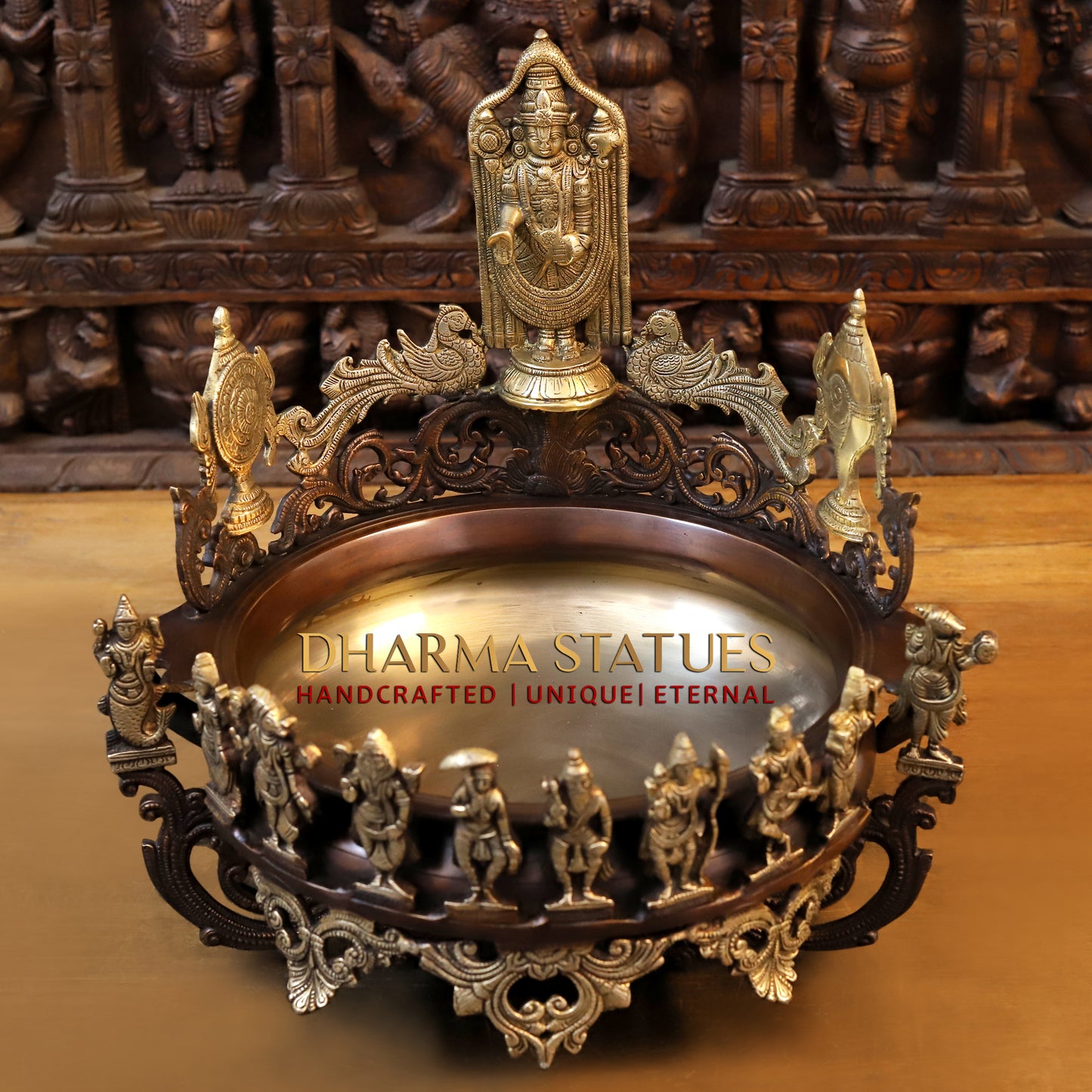 Brass Urli with Tirupati balaji with vishnu dashavtars, Copper & Golden Finish, 17"