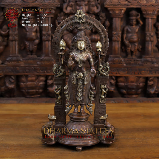 Brass Lakshmi Standing Blessing Position, Copper & Gold Finish, 16.5"