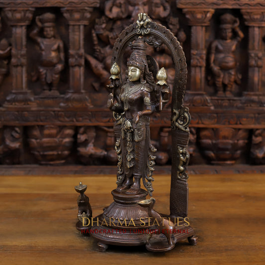 Brass Lakshmi Standing Blessing Position, Copper & Gold Finish, 16.5"