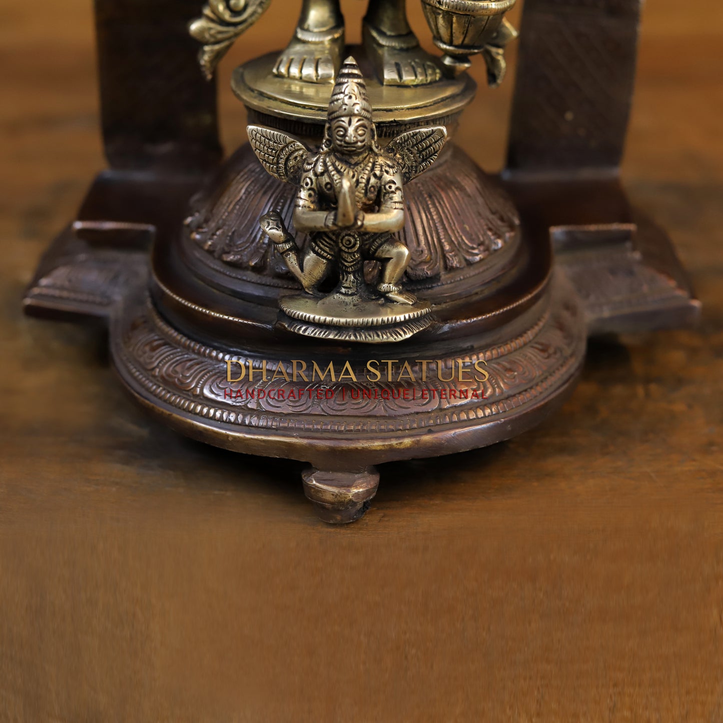 Brass Lakshmi with Shree Garuda at the Pedestal, Golden & Copper Finish, 16"