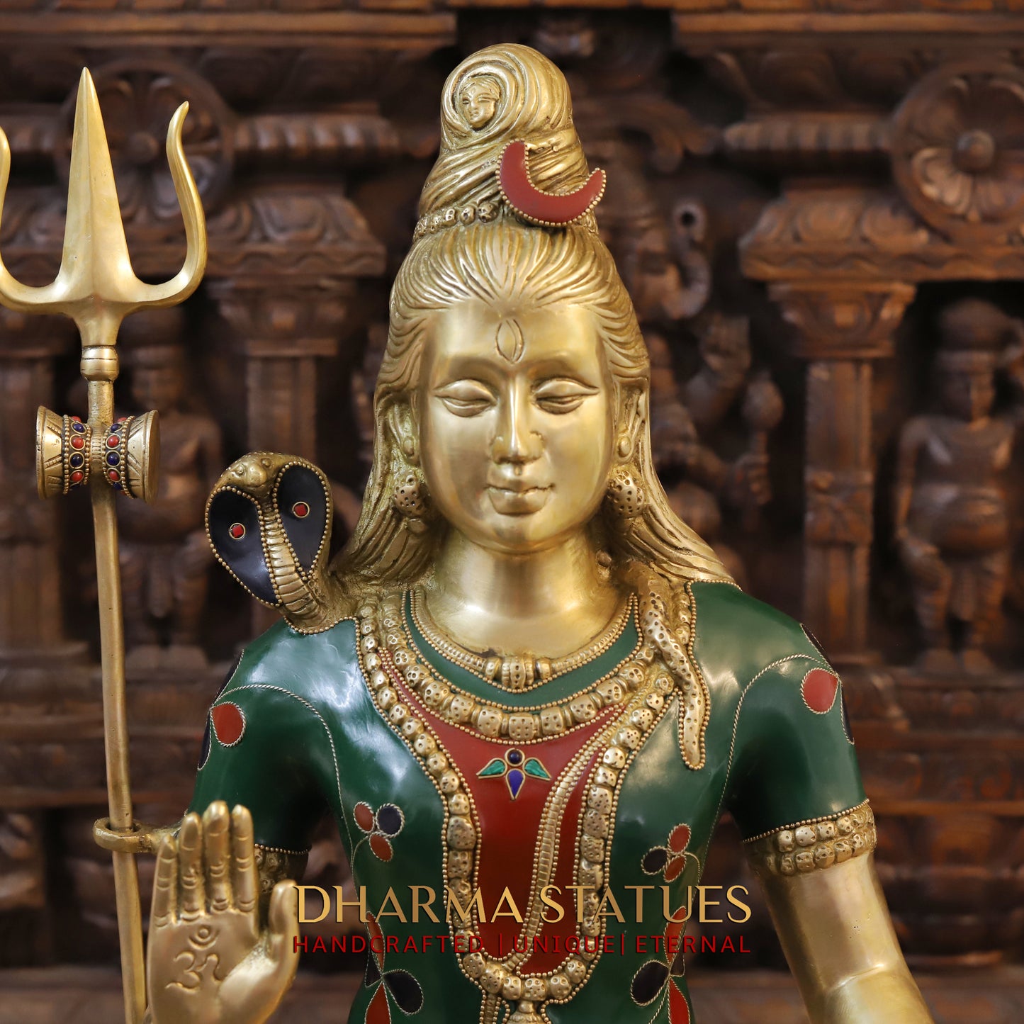 Brass Shiva seated in Blessing Posture, Stonework & Golden Finish, 23"