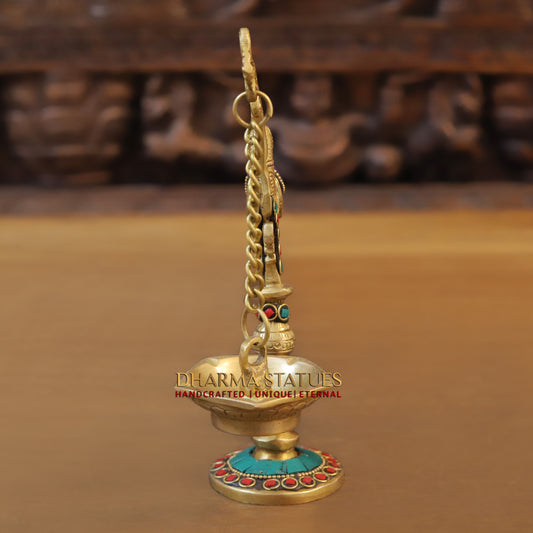 Brass Parrot Lamp, Stonework & Golden Finish, 8.5"