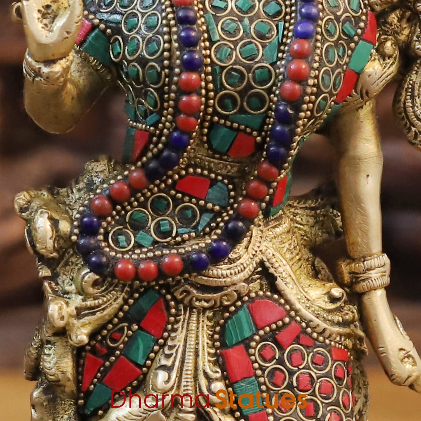 Brass Radha & Krishna Playing Flute, Stonework & Golden Finish, 14"