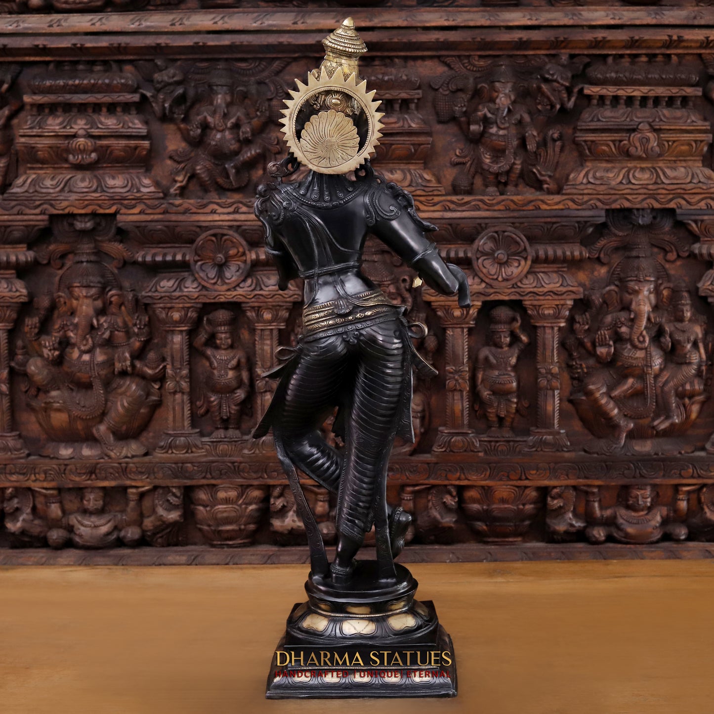 Brass Krishna playing Flute, Black patina & Golden Finish, 34"