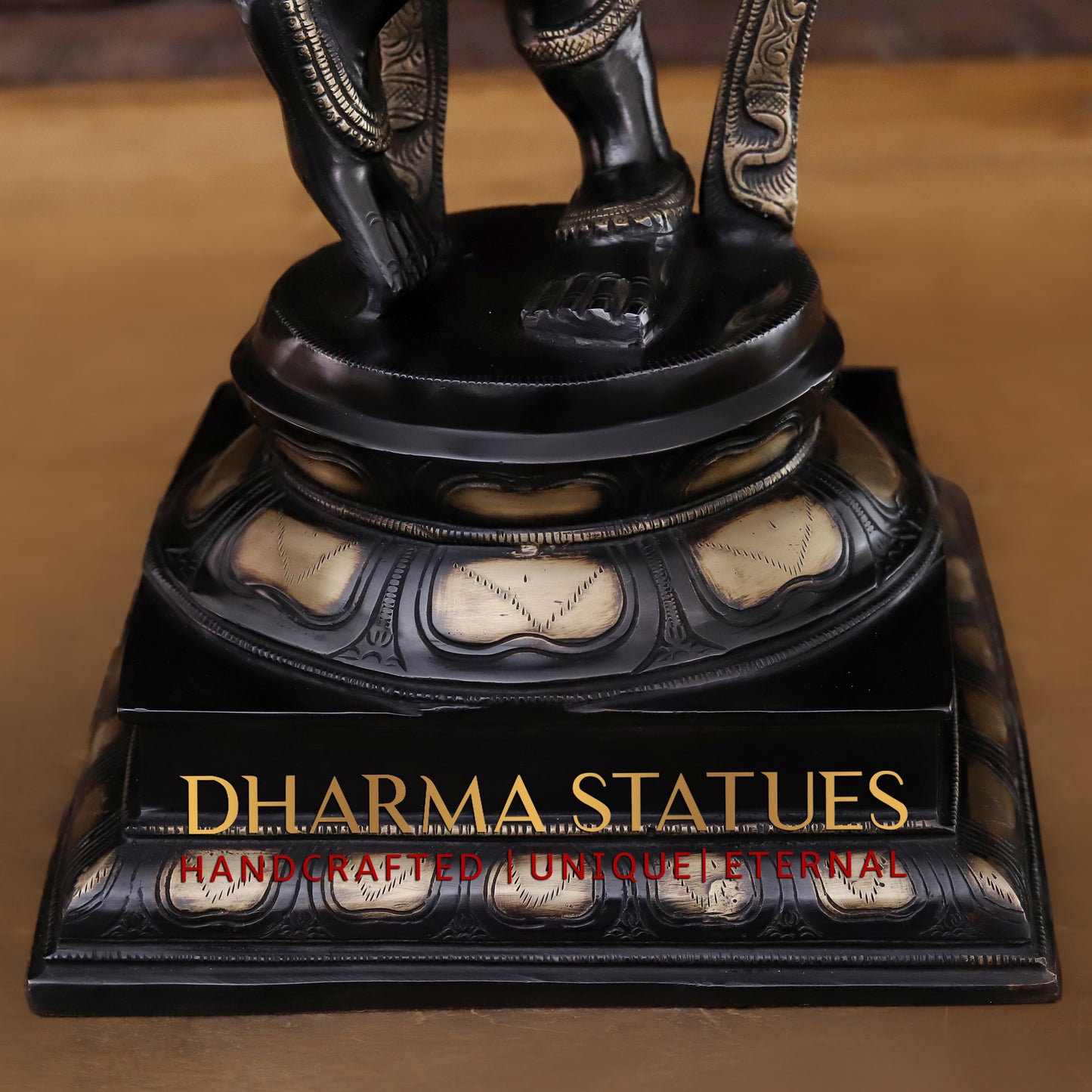 Brass Krishna playing Flute, Black patina & Golden Finish, 34"