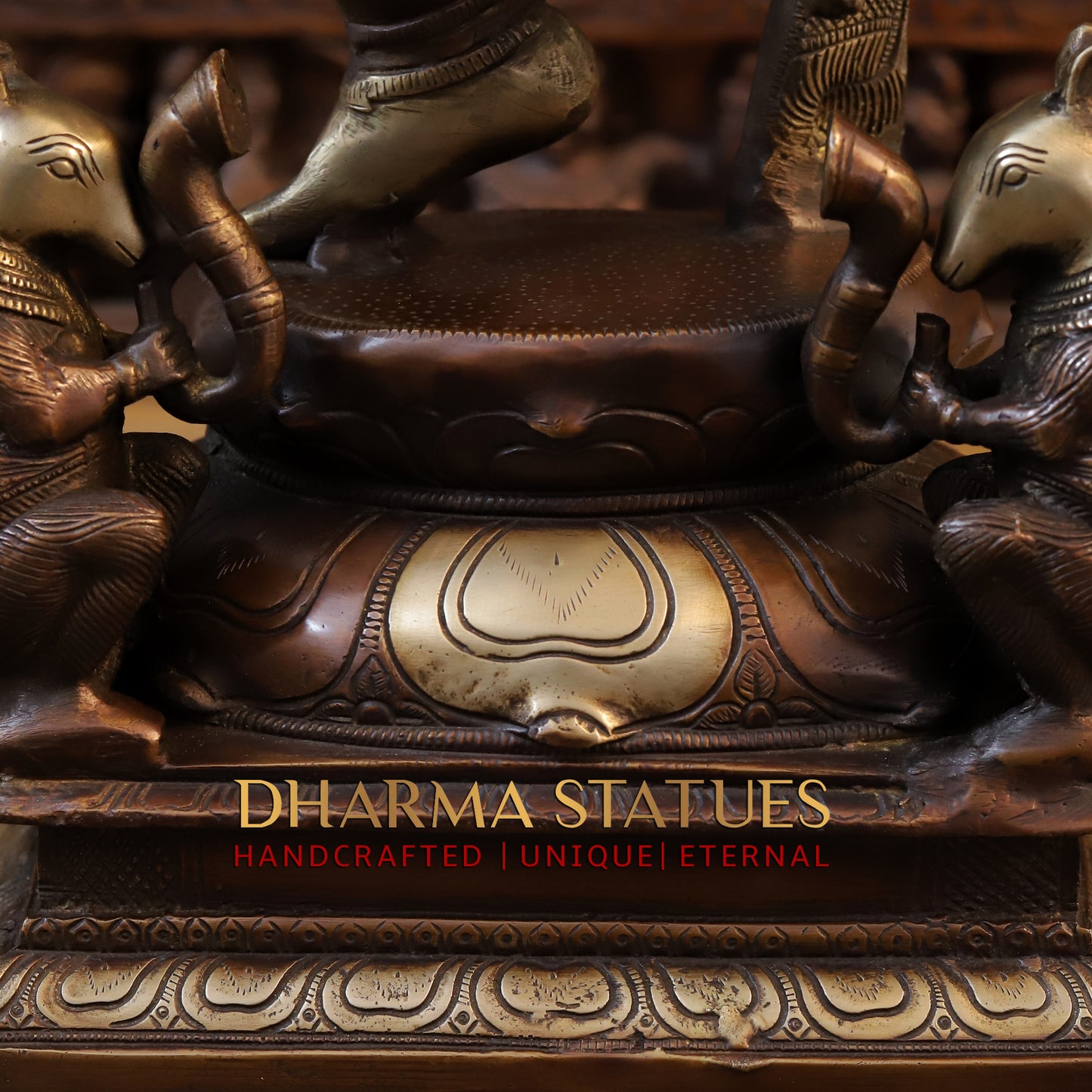 Brass Dancing Ganesh with 10 Arms, Copper & Golden Finish, 25.5"