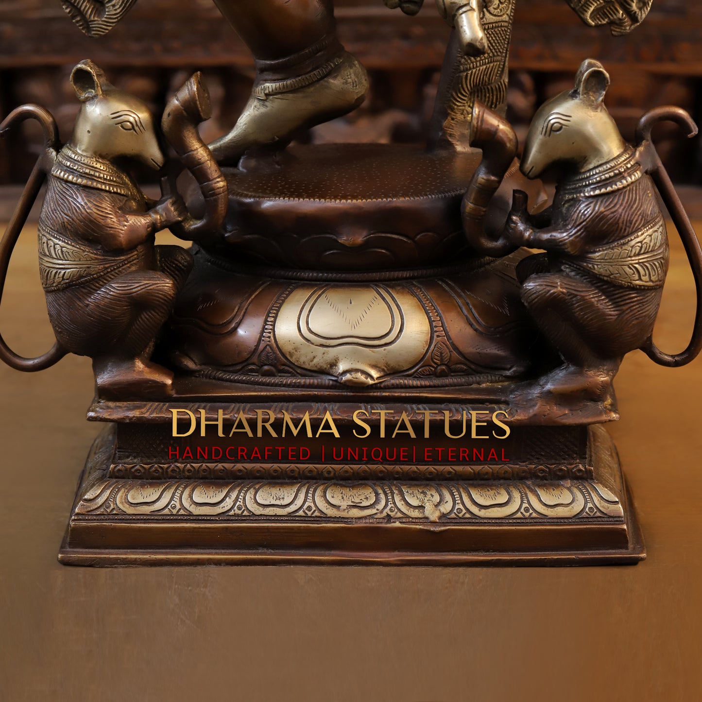 Brass Dancing Ganesh with 10 Arms, Copper & Golden Finish, 25.5"