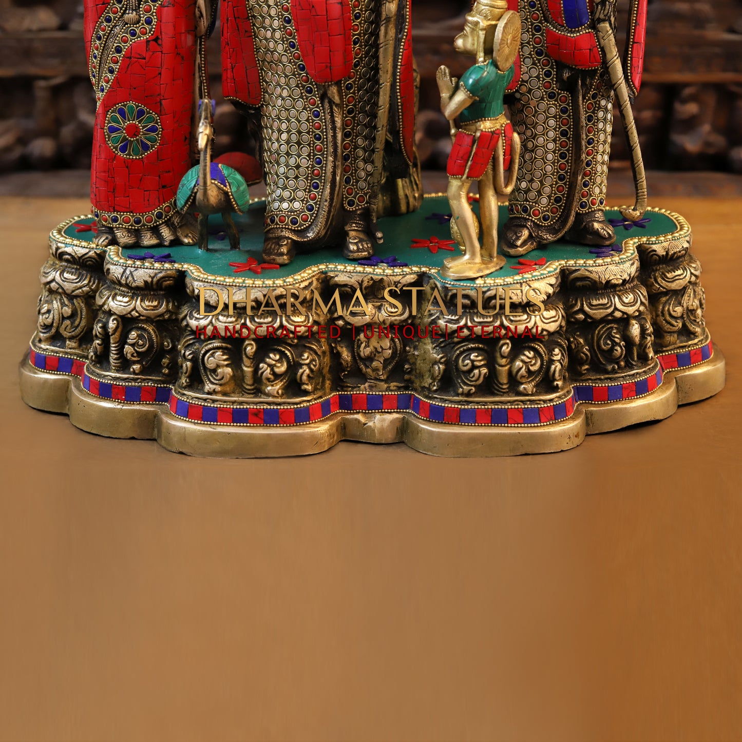 Brass Ram Darbar with Tree, Golden & Stonework, 29"