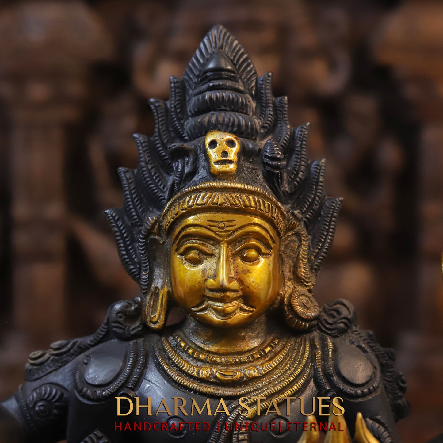 Brass Shiva Standing Four Armed, Black Patina & Golden Finish, 17.5"