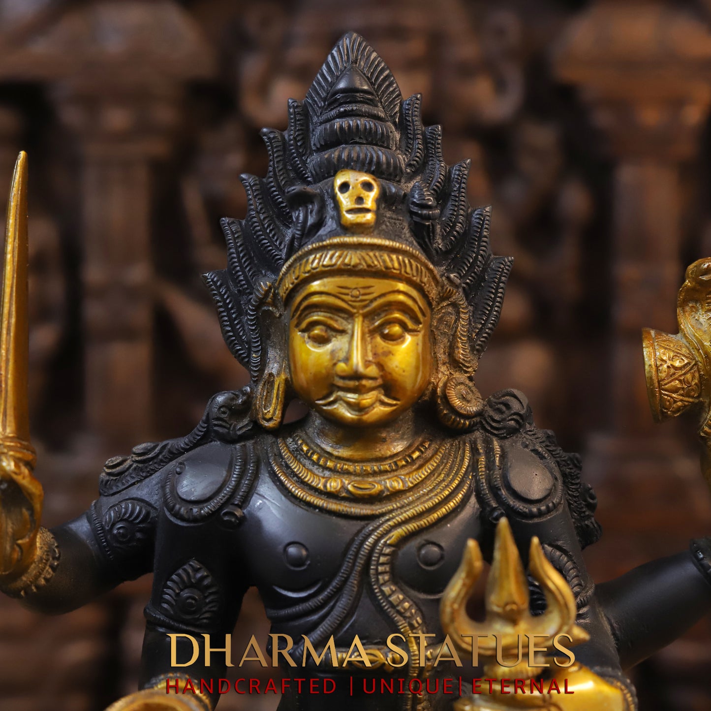 Brass Shiva Standing Four Armed, Black Patina & Golden Finish, 17.5"