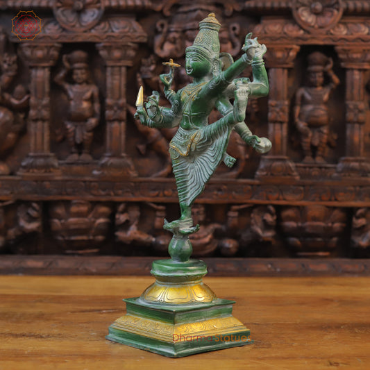 Brass Dancing Nataraja Statue, Green Patina, 12"