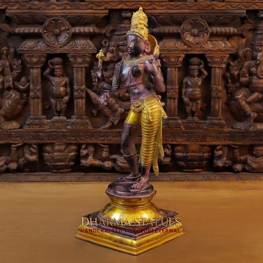 Brass Ardhanarishvara, Black-Golden Finish with Purple Hues , 23.5"