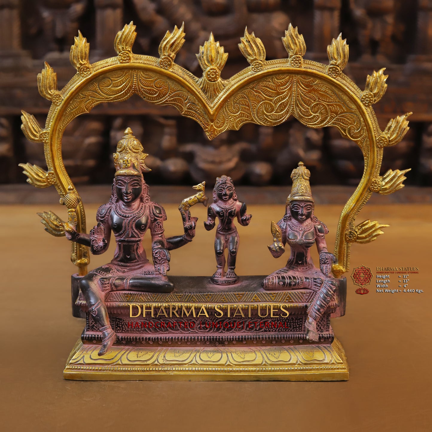 Brass Somaskandar Panchaloha with Frame, Purple & Golden Finish, 11"