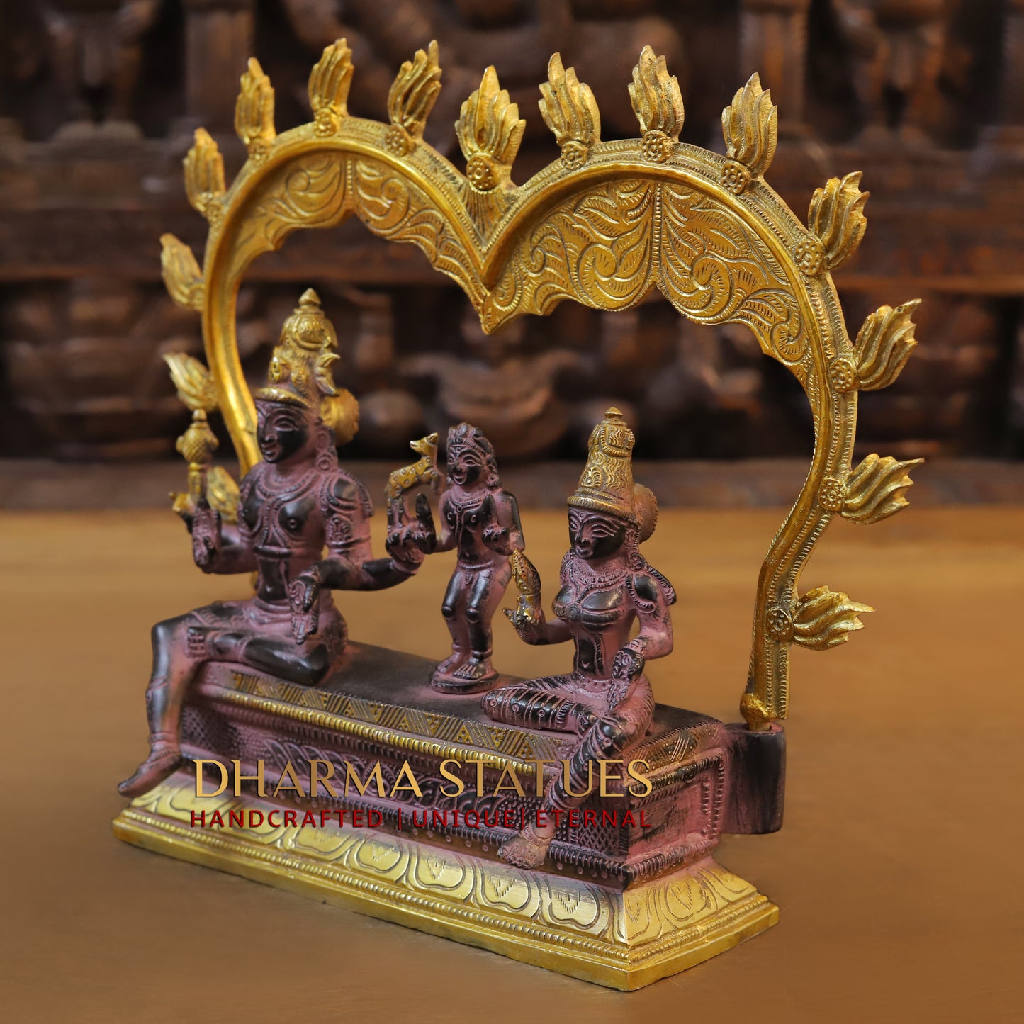 Brass Somaskandar Panchaloha with Frame, Purple & Golden Finish, 11"