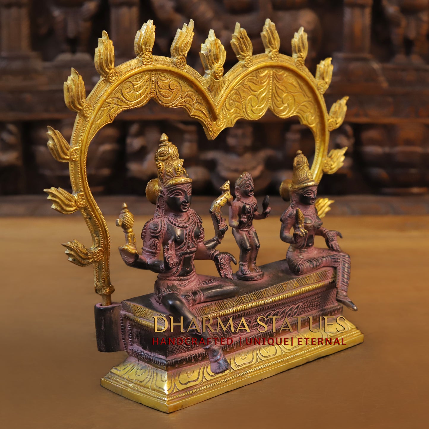 Brass Somaskandar Panchaloha with Frame, Purple & Golden Finish, 11"