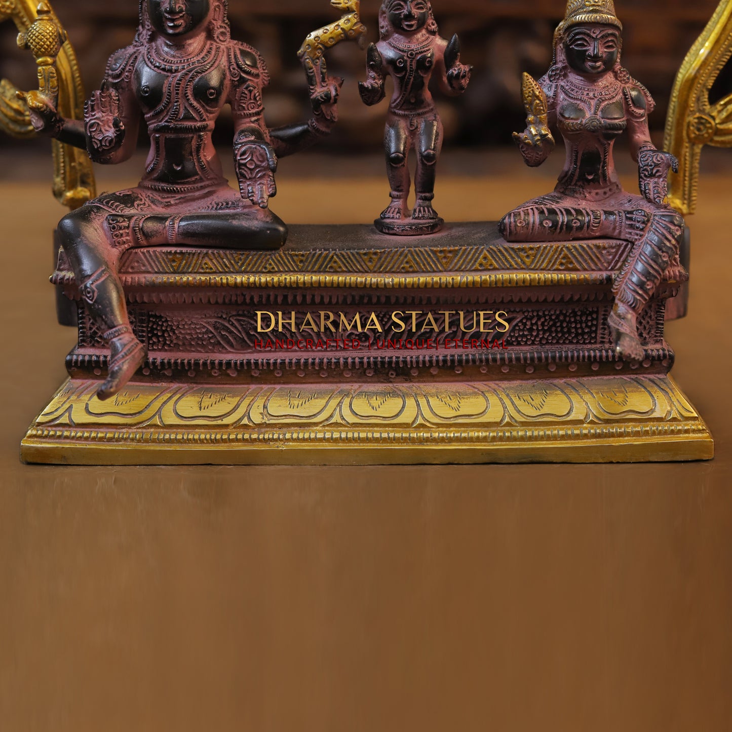 Brass Somaskandar Panchaloha with Frame, Purple & Golden Finish, 11"